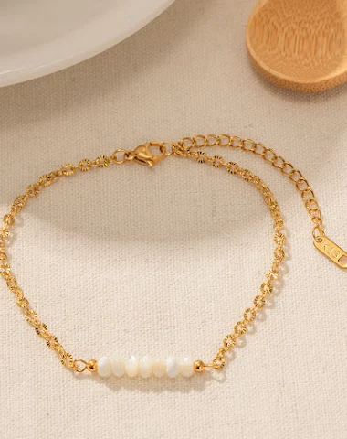 Stainless Steel Chain Circular Shell Bead String Foot Chain, a stylish and durable anklet, perfect for beach days and su