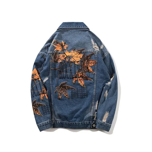 Title 2, Ripped maple leaf print loose jacket offers cas...