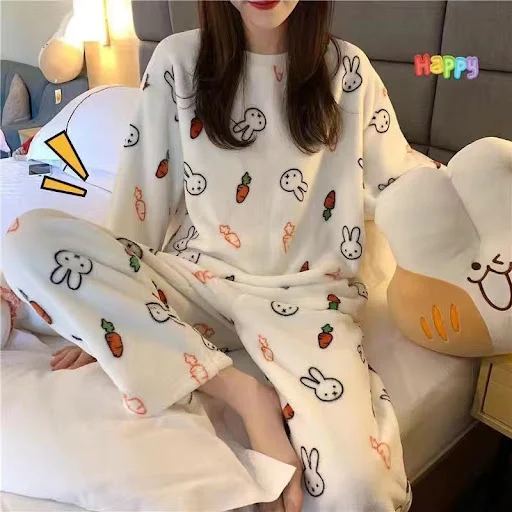 Title 5, Coral Fleece Pajamas Female Winter Thickened An...