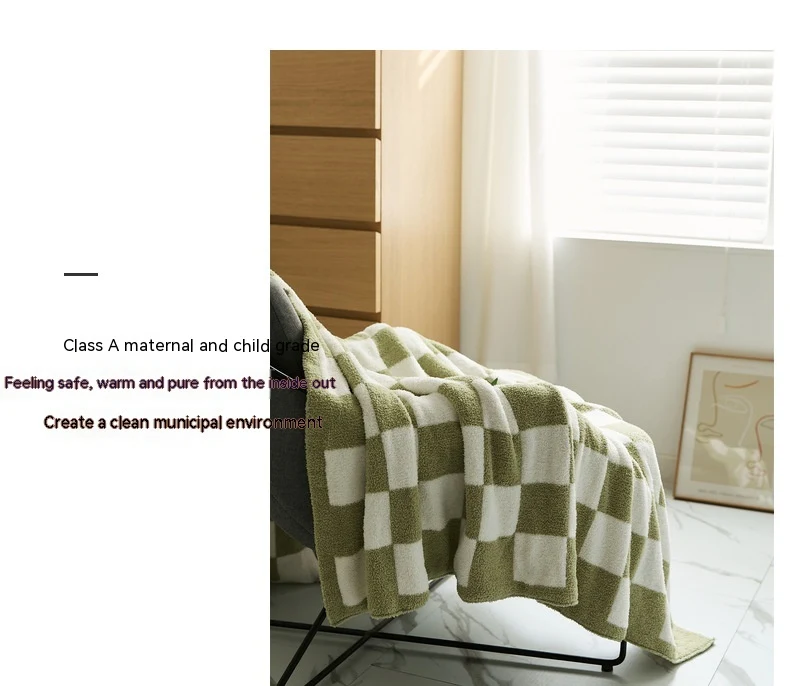Title 14, Retro Large Chessboard Plaid Wool Blanket, Half...
