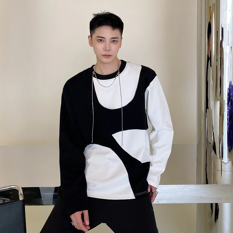 Title 4, Personalized Stitching Fake Two Round Neck Men...