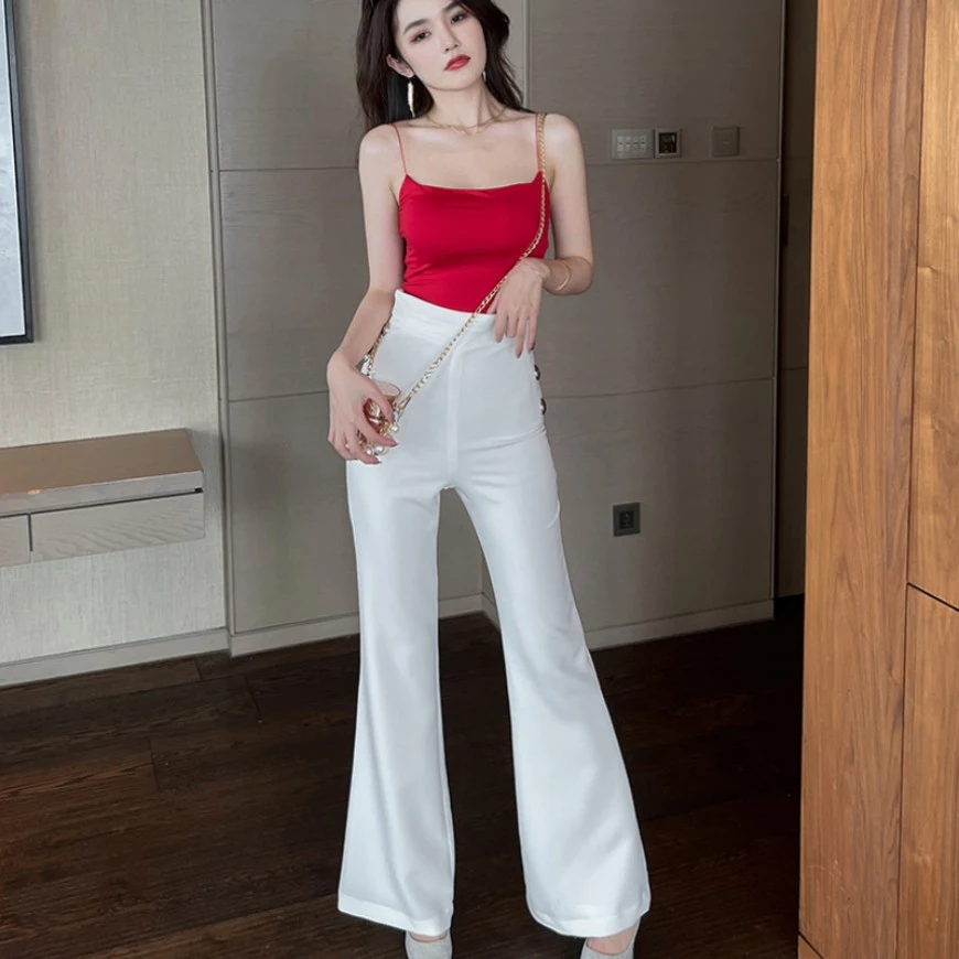 Calças Brancas Femininas de Verão Novas Elegantes Calças Flare para Trabalho Conforto e Sofisticação Perfeitas para o Verão — foto 12