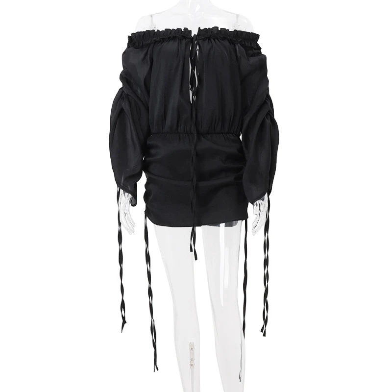 Title 6, Sexy Pleated Tube Top Lantern Long Sleeve Sheat...
