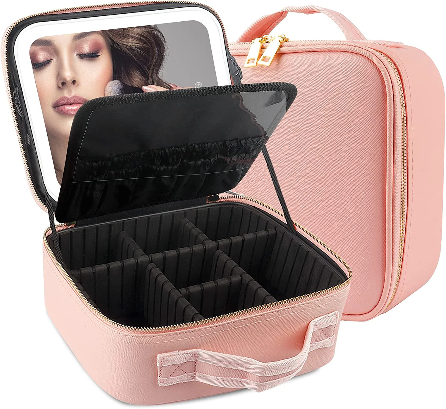 Multifunctional Partition Portable Waterproof Large Capacity Led Mirror Cosmetic Bag — photo 5