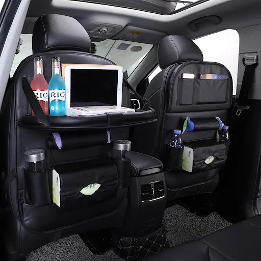 Title 3, Leather Car Seat Back Hanging Bag Car Storage B...