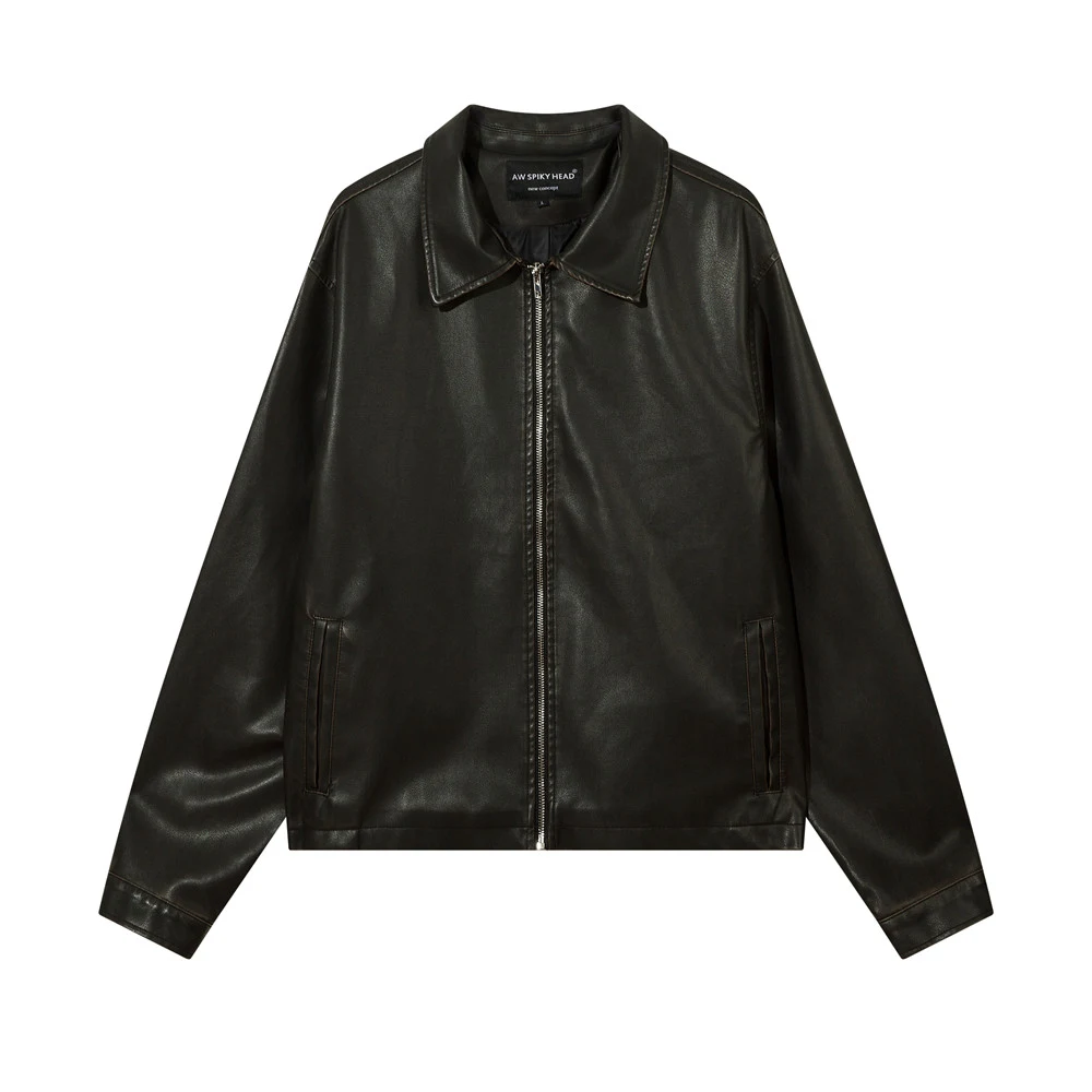 Title 2, Mens Solid Color PU Leather Coat, stylish and ...
