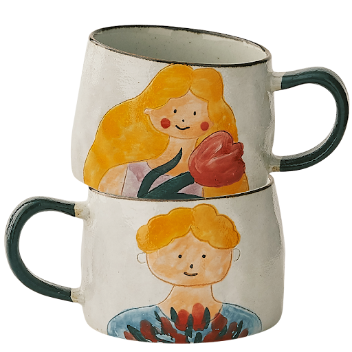 Title 5, Hand-painted illustration ceramic couple drinki...