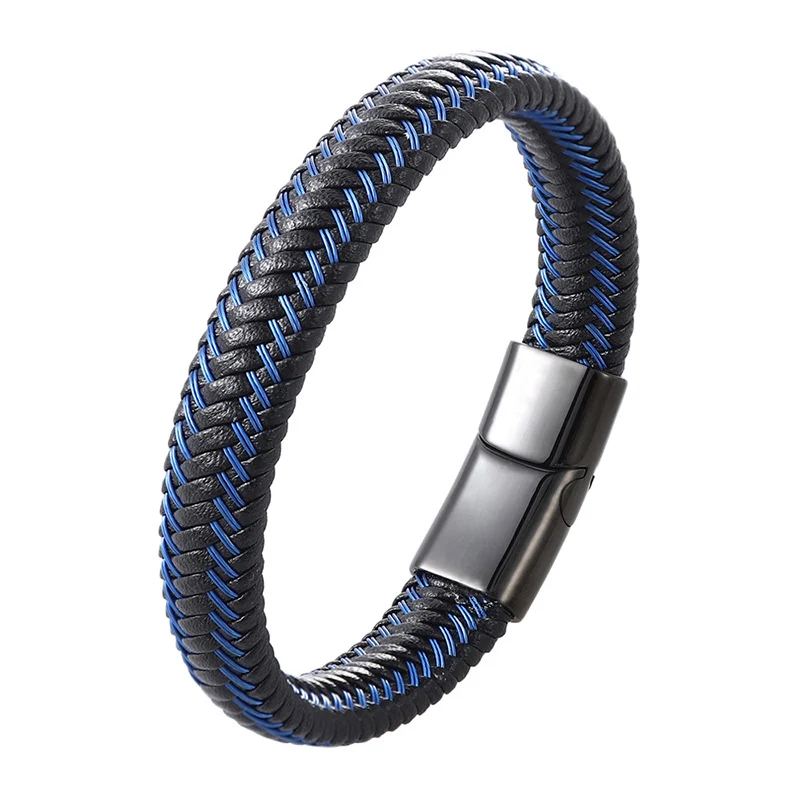 Pulseira masculina simples de aço inoxidável e couro, importada. Design elegante e durável para homens que buscam um acessório sofisticado e moderno. — foto 6