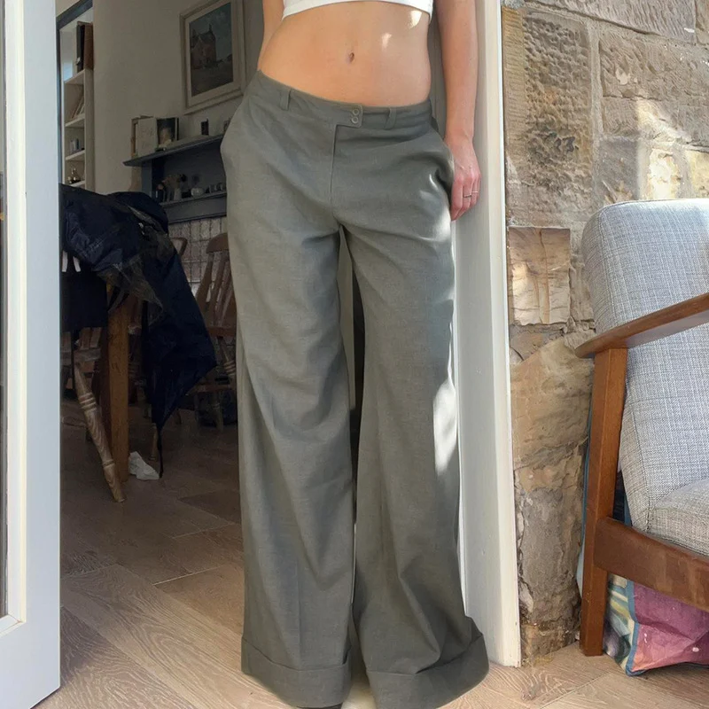 Calças de terno femininas de cor sólida, roupa básica da moda, confortáveis e elegantes, ideais para um visual sofisticado e moderno. — foto 5