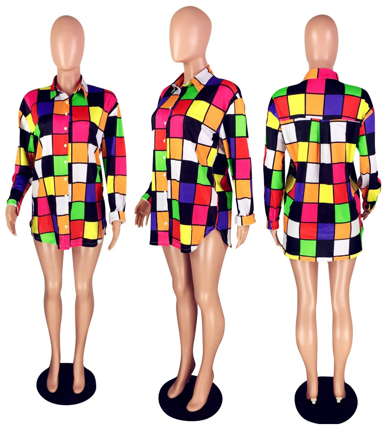 Title 9, Fashion Colorful Checkered Joker Shirt Loose Su...