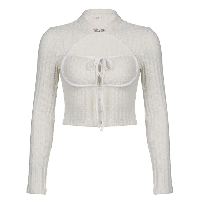 Title 5, Blusa de malha com gola alta e botões com desig...