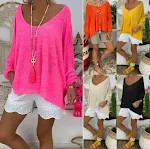 Abbigliamento da donna europeo e americano Tinta unita Taglie forti T-shirt versatile a maniche lunghe allentata — foto 18