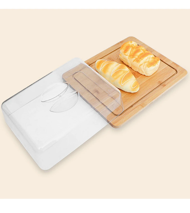 Title 3, Bamboo Butter Box With Lid Transparent Cheese S...