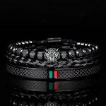 Conjunto de pulseira com cabeça de leopardo microincrustada em aço inoxidável. Adicione um toque selvagem e sofisticado ao seu visual diário. — foto 13