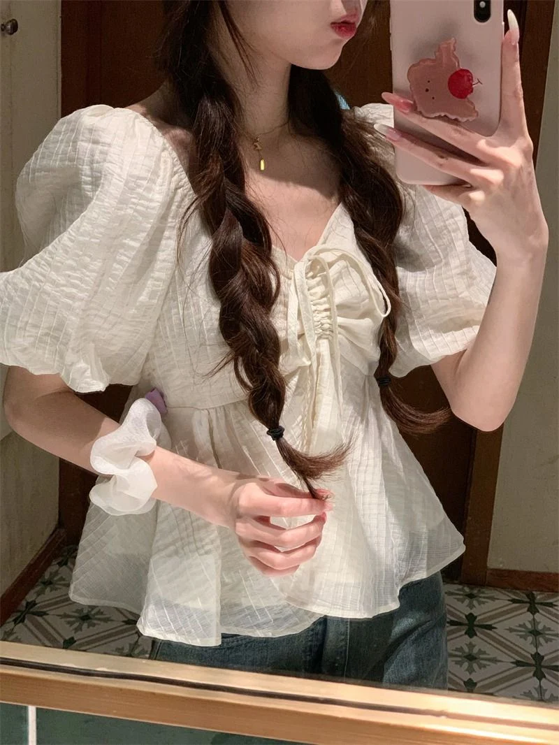 Title 15, Womens French Sweet V-neck Short-sleeved Shirt