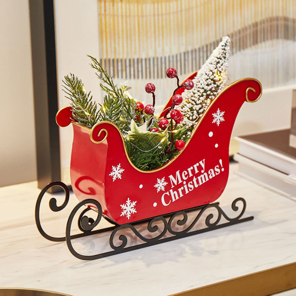 Medium Christmas Santa Sleigh Indoor Sled Mini Ornaments Outdoor Decorations Tree Adornment Berry Cardboard — photo 2