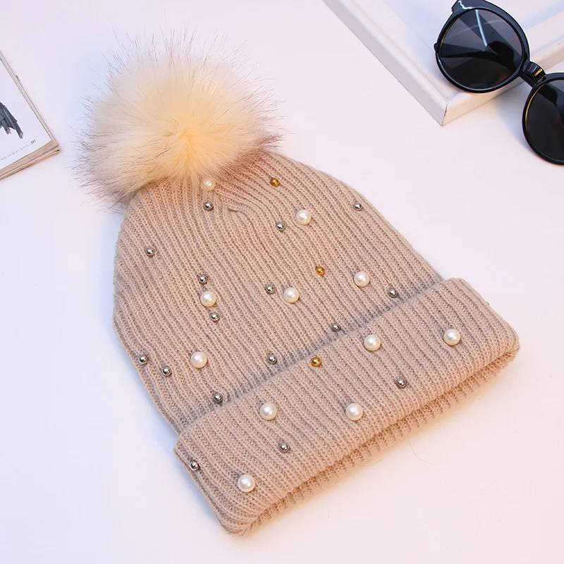 Title 3, Ladies Fashion Pearl Hat Knitted Thickening Win...