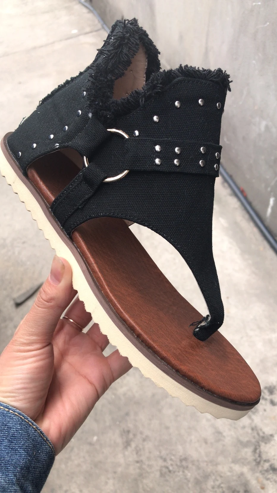 Title 6, Large Size Rhinestone Rivet Sandals Beach Thong...