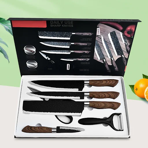 Title 2, New Hammer Pattern Six-piece Black Steel Forged...