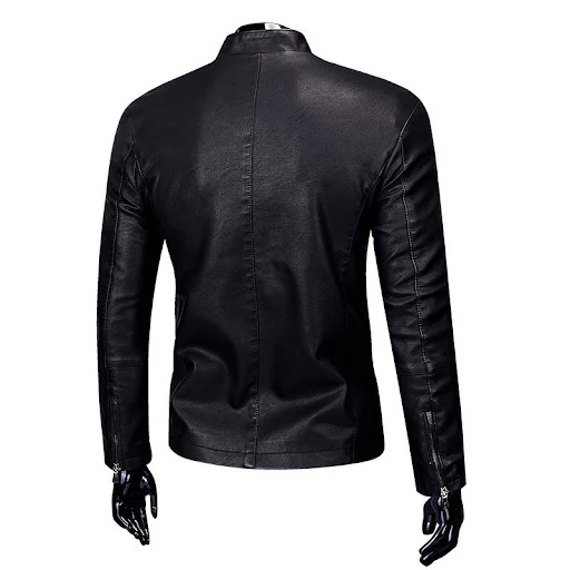 Title 1, Mens stand-up collar fur PU leather jacket plu...