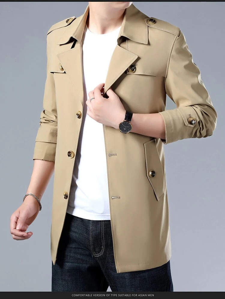 Title 3, Spring and Autumn Mens Trench Coat with Button...