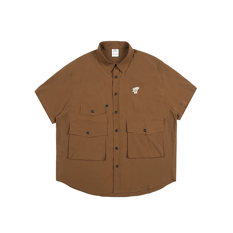 Men & Women's Trendy Retro Solid Color Design Casual Lapel Short Sleeve Shirts Perfect for Everyday Wear & Stylish Looks — photo 2