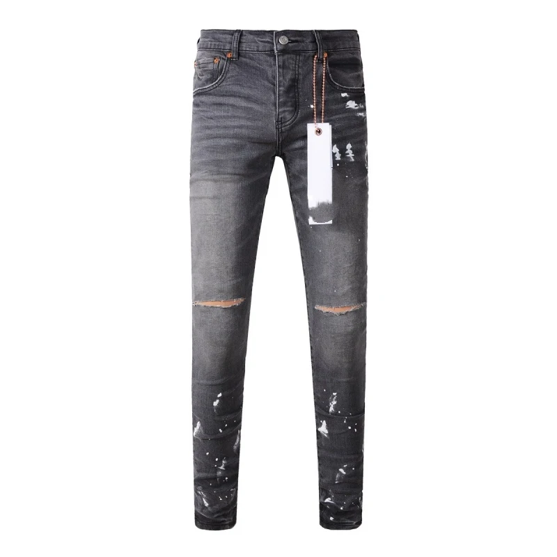 New Gray Knee Knife Ripped Jeans with Splash Ink. Get a modern look with these comfortable and stylish jeans. Perfect fo — photo 2