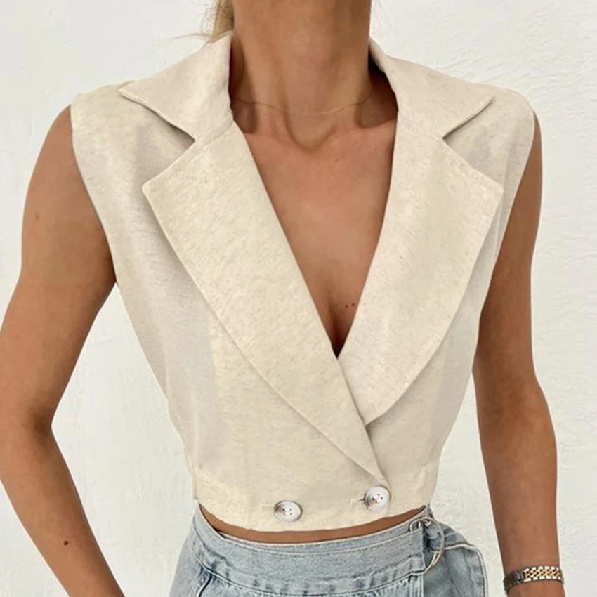 Women's Fashion V-neck Cotton Linen Vest Top, breathable and comfortable summer top, perfect for casual wear, versatile — photo 7