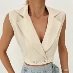 Women's Fashion V-neck Cotton Linen Vest Top, breathable and comfortable summer top, perfect for casual wear, versatile — photo 7