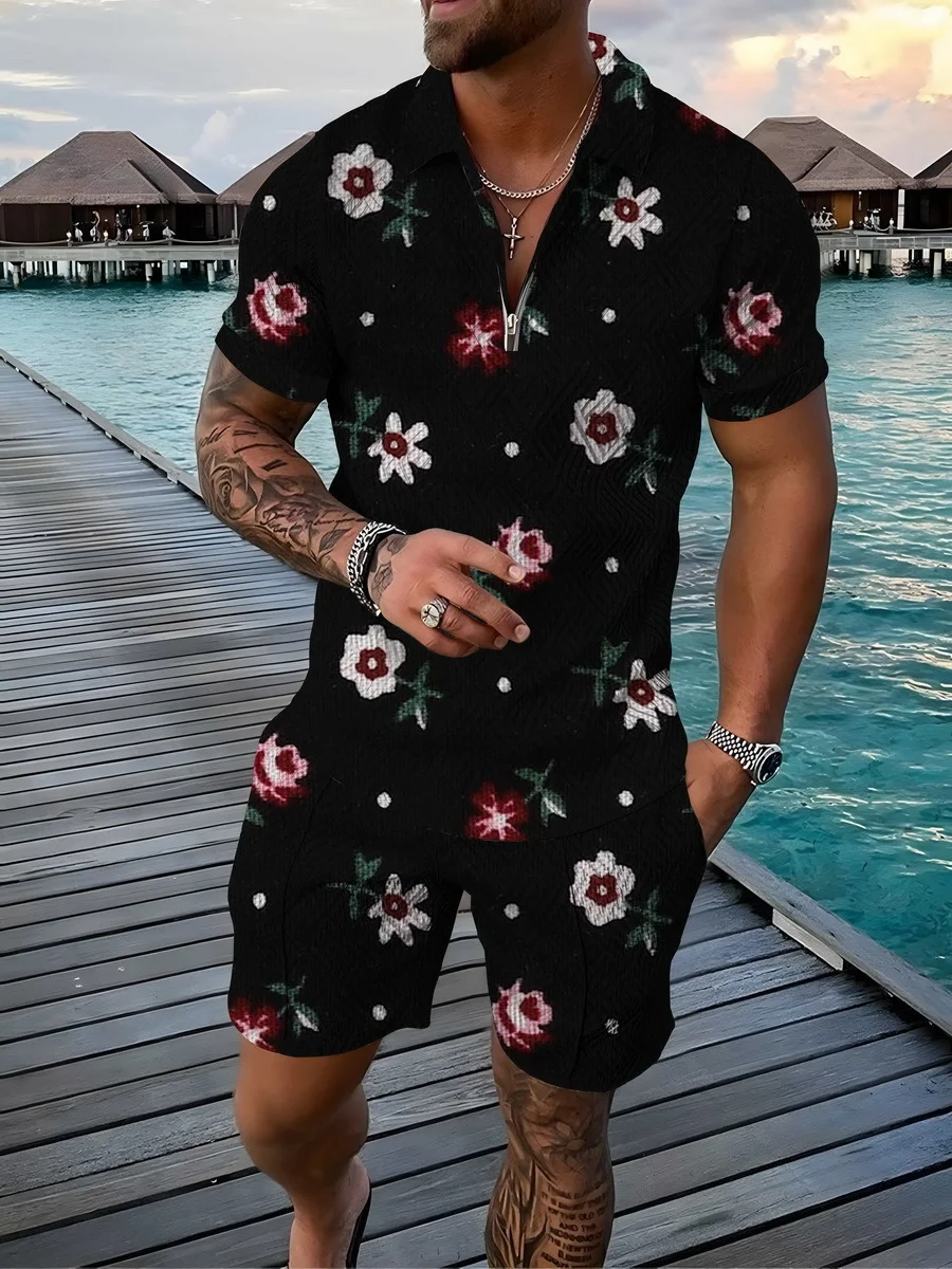 Title 2, Camisa Polo Floral 3D Masculina com Mangas Curt...
