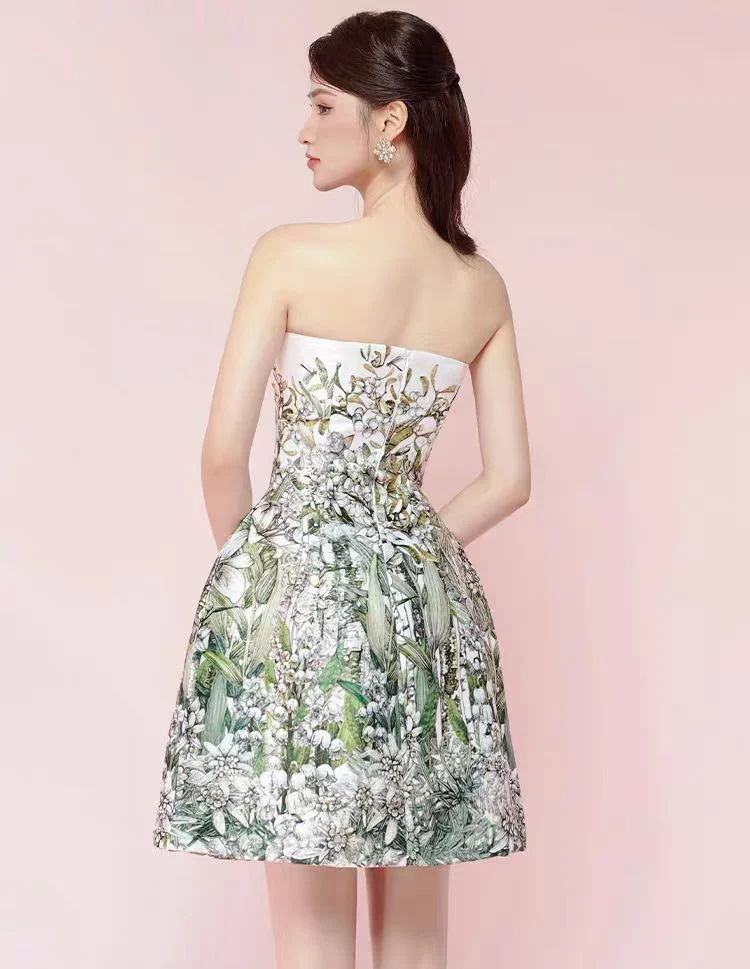 Title 2, Green Flower Print Tube Top Dress