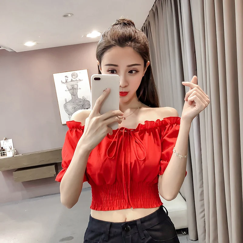 Women's Fashion Strapless Neckline Short Chiffon Shirt. Perfect for summer, offers an elegant and airy look. Versatile f — photo 3