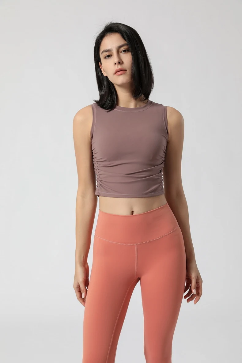 Women's Side Waist Pleated Pullover Sports Vest perfect for workout and fitness, breathable and comfortable, ideal for a — photo 3