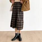Retro wollen rok met hoge taille en ruitpatroon, middellange lengte — foto 3