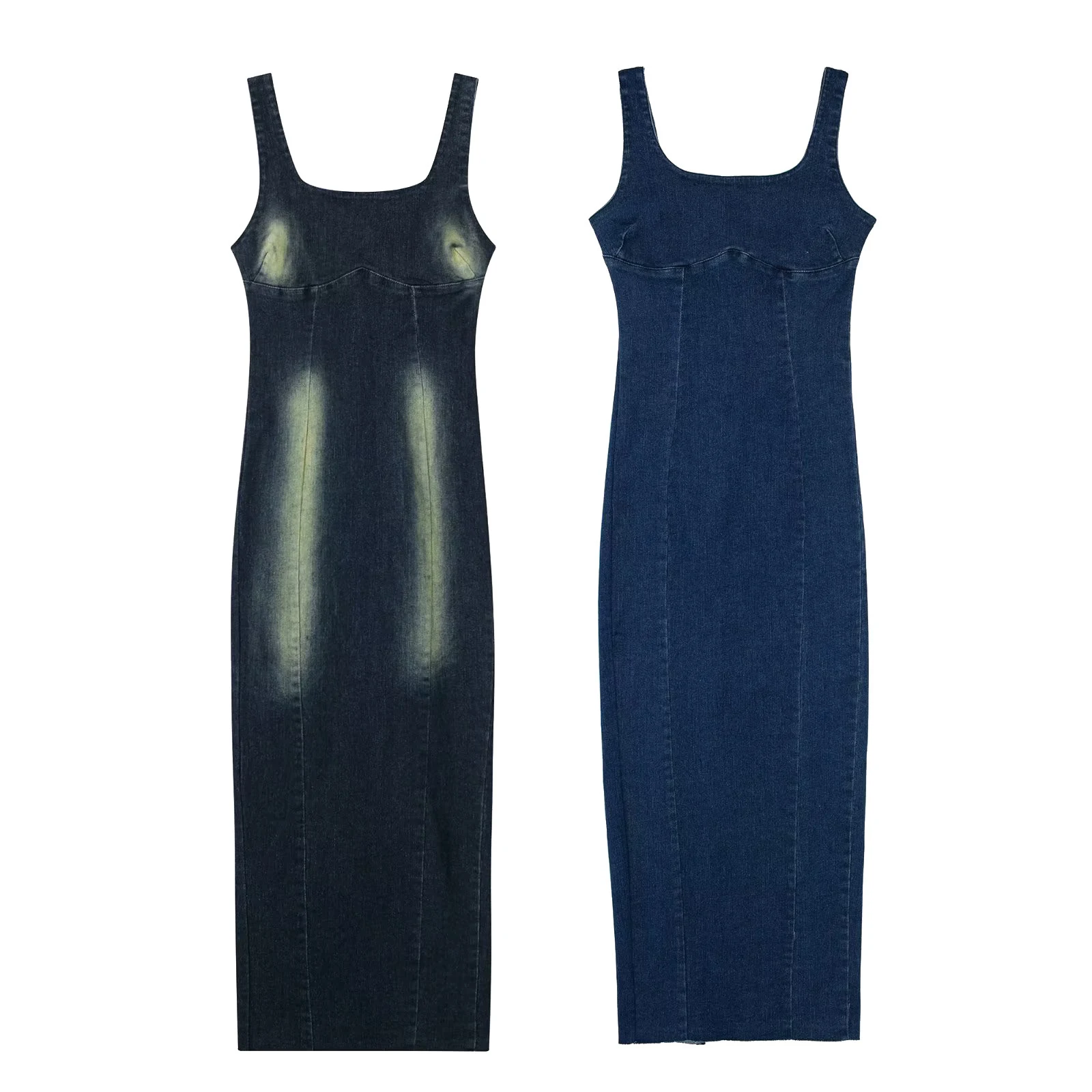 Women's French Style Slim Fit Backless Back Slit Sling Denim Long Dress – An elegant and comfortable dress for a stylish — photo 5