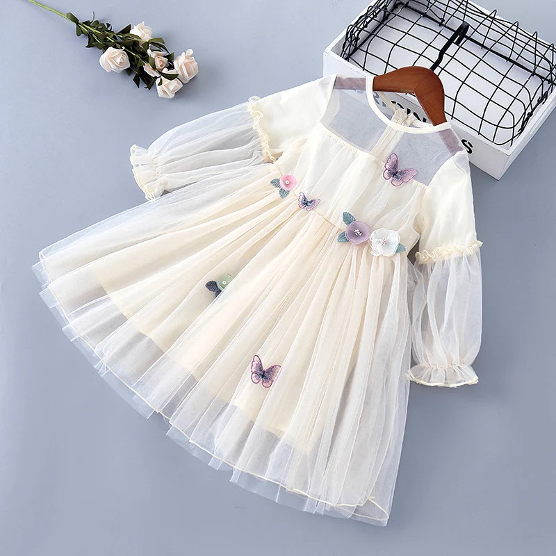 Title 5, Kinder mesh jurk lente prinses lange mouwen rok...