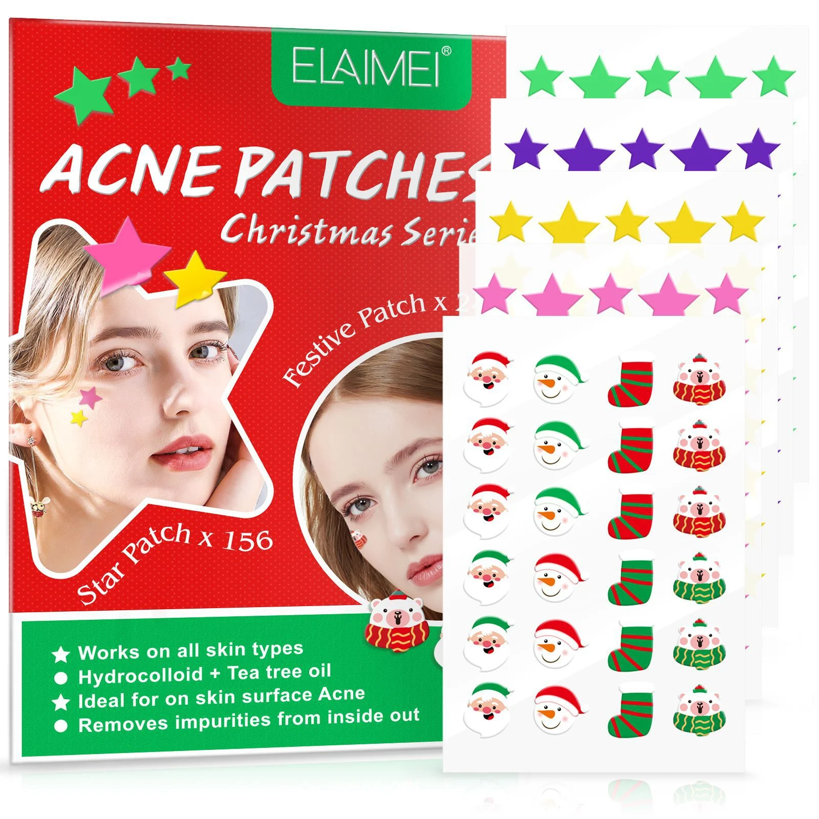 Adesivos para acne em formato de coração de pêssego com várias formas e cores, disfarçando espinhas e promovendo pele limpa e saudável. — foto 4