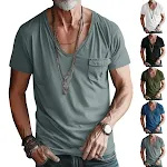 Men's Pocket T-shirt Cross V-neck Solid Color Plus Size Casual Short Sleeve for everyday comfort and style — photo 35