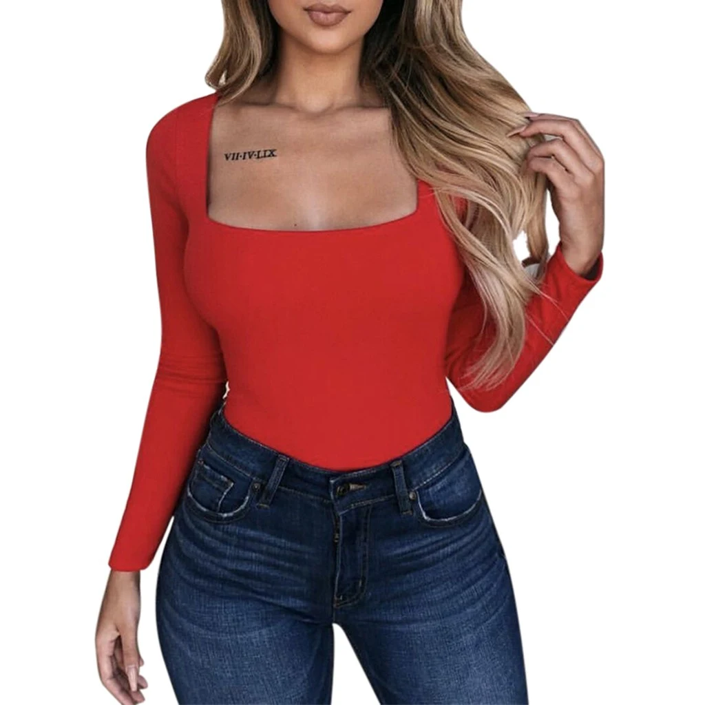 Square collar casual women's T-shirt for effortless style. Enjoy comfort and versatility in this everyday essential. Per — photo 2