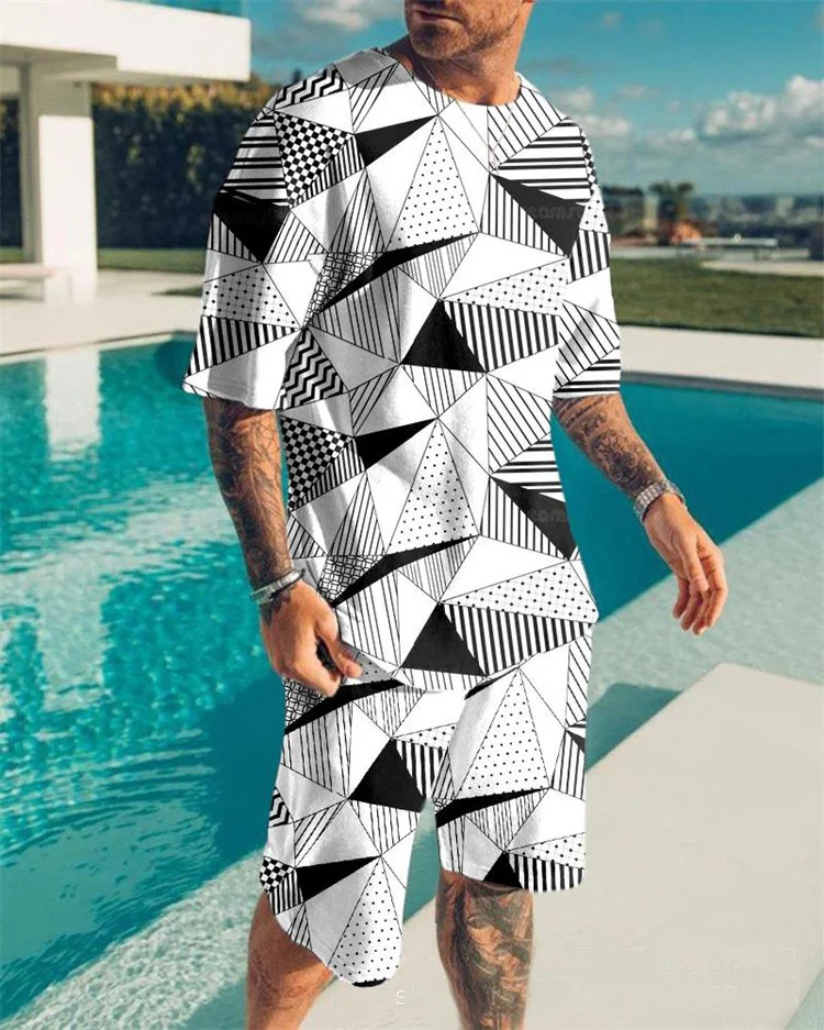 Completo da spiaggia estivo da uomo con stampa digitale, maglietta a maniche corte e pantaloncini, perfetto per l'estate e il mare. — foto 19