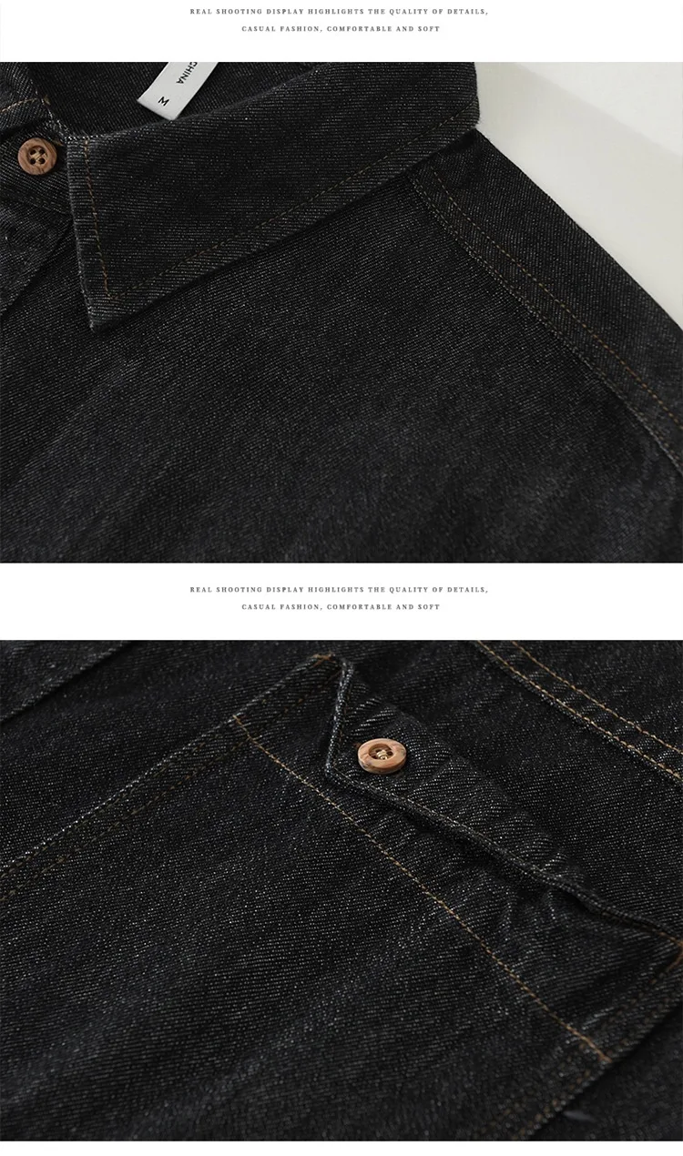Title 3, Mens Japanese-Style Retro Denim Long Sleeve Sh...