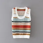 Zomerkleurblok gebreid vest, slanke pasvorm. Dit vest is perfect voor een zomerse en modieuze look. Ideaal voor warme dagen, casual en comfortabel om te dragen. — foto 3