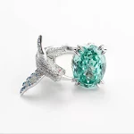 Anel de pássaro diamante pavão verde em pintura a óleo, elegância e sofisticação em uma joia exclusiva. Perfeito para presentes memoráveis. — foto 3
