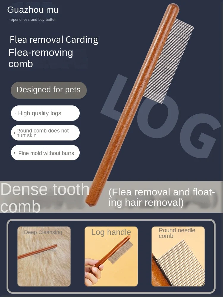 Title 5, Cat Comb Stainless Steel Pet Hair Remover Woode...