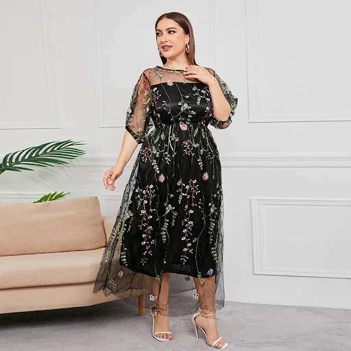 Title 17, Plus Size Dress Evening Dress Womens Mesh Embr...