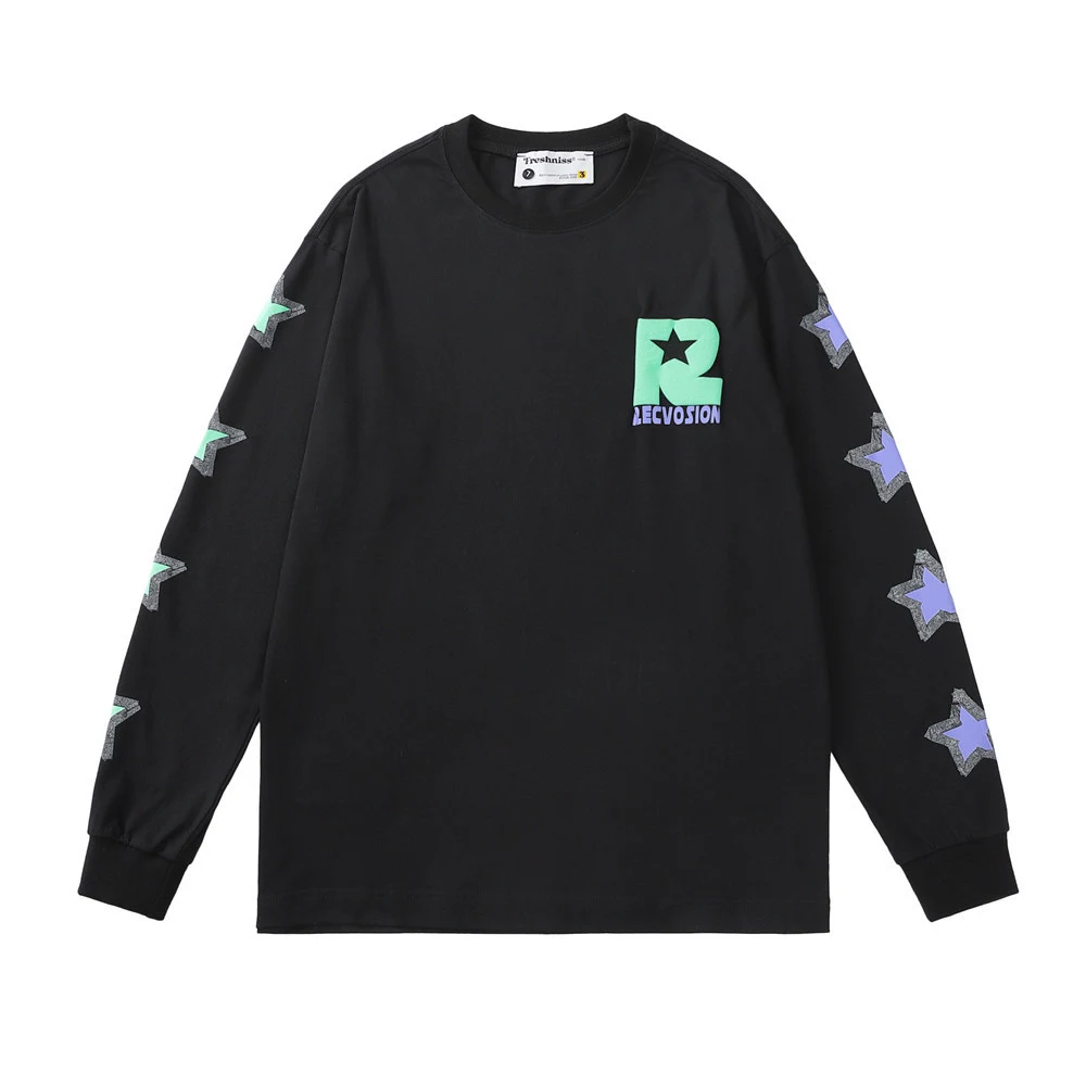 Camiseta Estampada com Estrelas Manga Longa Masculina Gola Redonda Solta Conforto e Estilo para o Dia a Dia Perfeita para um Visual Casual — foto 5
