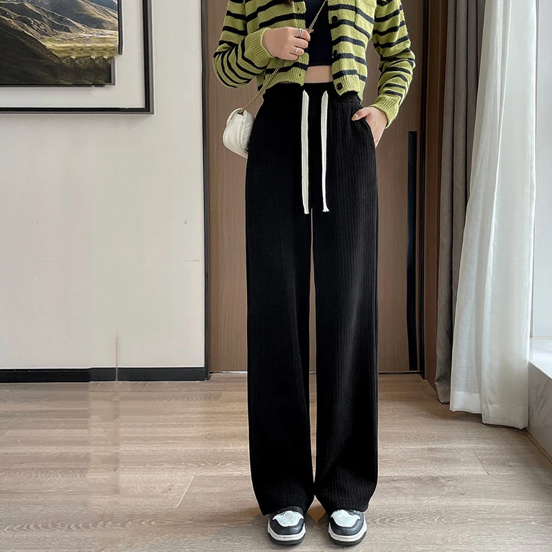 Women's Fashion Simple Solid Color Elastic Waist Tie Wide Leg Pants, offering comfort and style for everyday wear, easy — photo 5