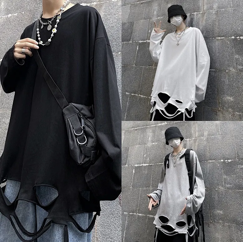 Title 2, Solid Color Hole Inner Mid-length Long-sleeved ...