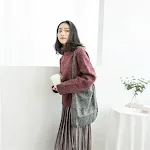 Nieuwe Japanse grote draagbare wollen schoudertas met ruitpatroon, Sen literair, perfect voor dagelijks gebruik, ruim en stijlvol. — foto 3