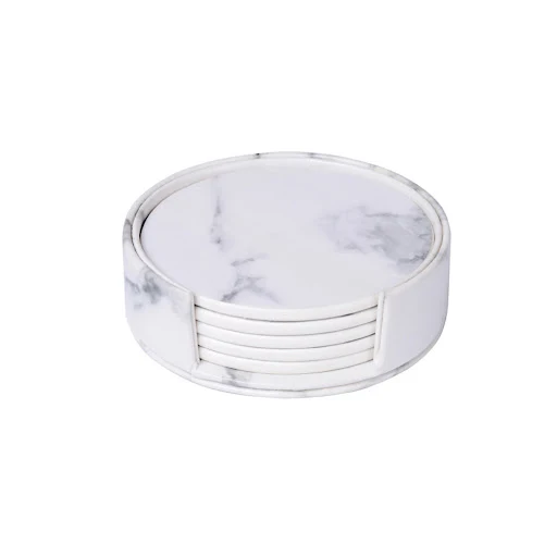 Title 5, Marble pattern coasters, double-sided PU leathe...